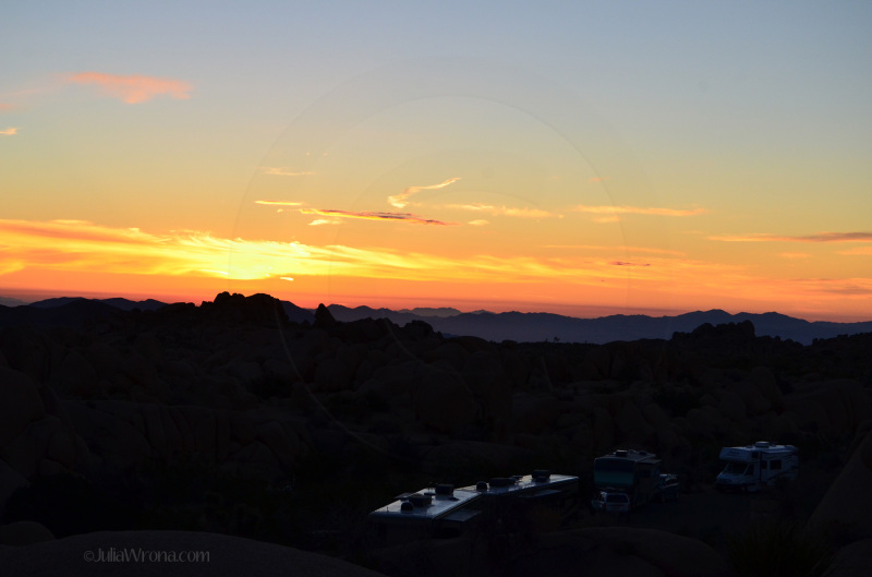 Sunrise over the campground in Joshua Tree National Park