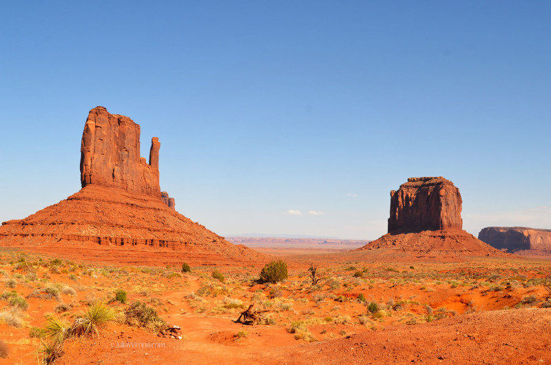 Wide shot of The Mittens Monument Valley, Utah